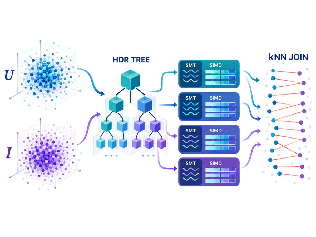 Parallel kNN join workflow using an HDR Tree, SMT, and SIMD